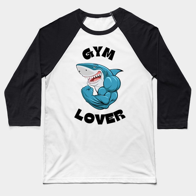 Shark Strength Blue Shark Gym Enthusiast Baseball T-Shirt by neverland-gifts